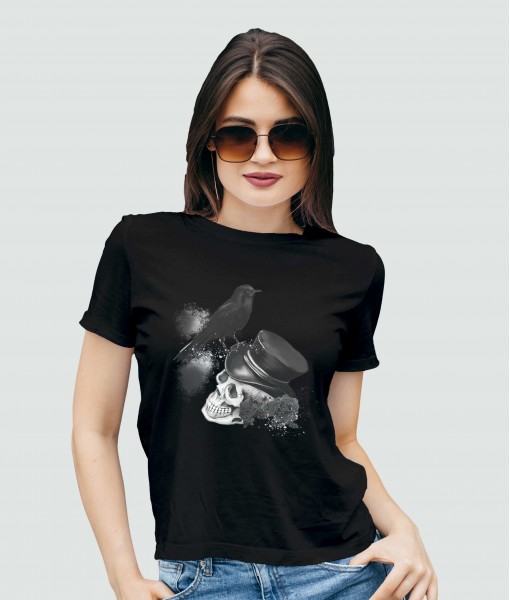 Дамска тениска с щампа Готика череп и гарвън - TShirtArtShop.com
